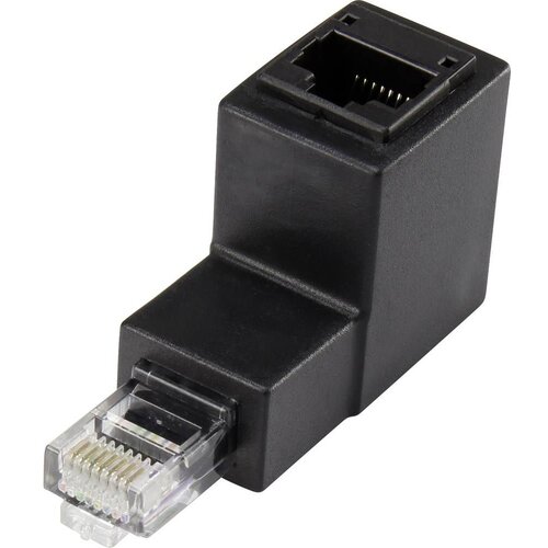 Renkforce RJ45 Omrežni adapter CAT 5e 90&amp;deg; zakrivljen navzdol [1x RJ45-vtič - 1x RJ45-vtičnica] 0 m črn (20430098) Slike