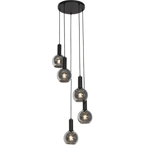 QAZQA Art Deco viseča svetilka črna z dimnim steklom okrogla 5-light - Josje Cene