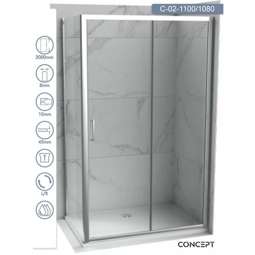 Concept tuš kabina C-02-1100/1080 project srebrni ram 100x80x195cm providno staklo Slike