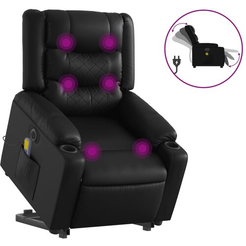 Maison Chic Električni masažni fotelj - Relax naslanjač s funkcijo vstajanja črno um. usnje, (22042580) Slike