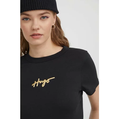 Hugo Bombažna kratka majica ženski, črna barva