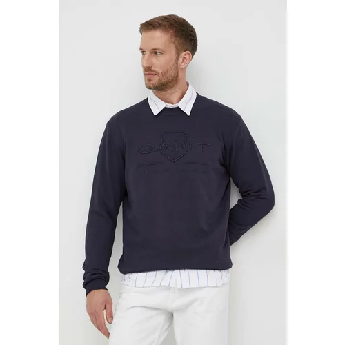 Gant Bombažen pulover moška, mornarsko modra barva