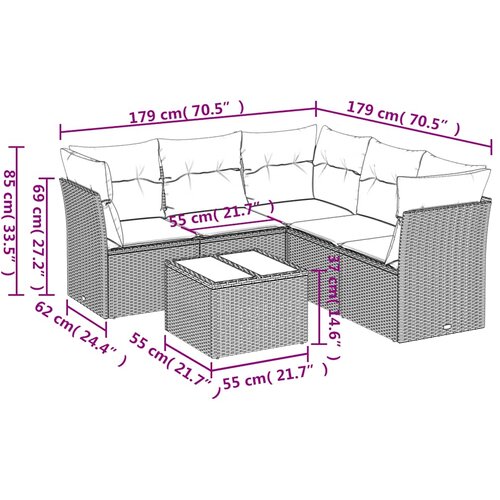  6-dijelni set vrtnih sofa od poliratana s jastucima svjetlosivi Slike
