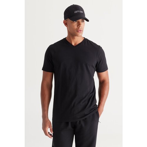 AC&Co / Altınyıldız Classics Men's Black 100% Cotton Slim Fit Slim Fit V-Neck Short Sleeved T-Shirt. Cene