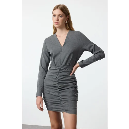 Trendyol Gray Body-hugging Drape Detailed Mini Woven Dress