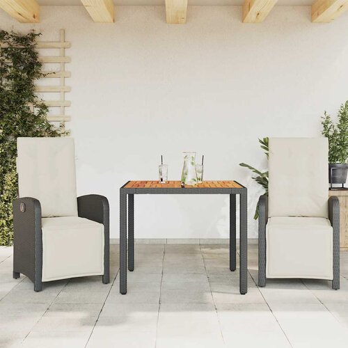  3-dijelni bistro set s jastucima crni od poliratana Crna Dužina stola 90 cm Slike