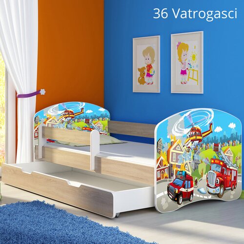  Otro&scaron;ka postelja ACMA z motivom, bočna sonoma + predal 160x80 cm 36 Gasilci Cene