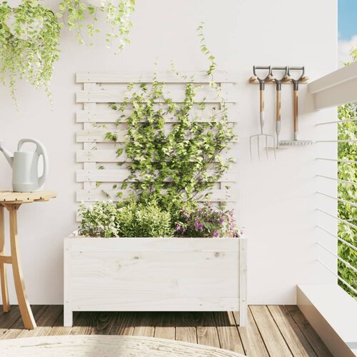 vidaXL Vrtno cvetlično korito s stojalom belo 79x39,5x114 cm borovina Cene