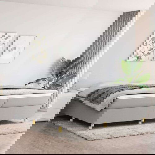  Box spring postelja z vzmetnico svetlo siva 200x200 cm blago, (20726774) Slike