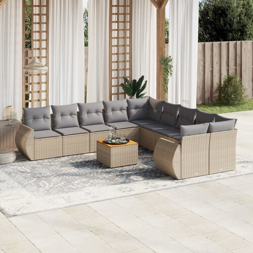 vidaXL 11-dijelni set vrtnih sofa od poliratana s jastucima bež Cijene