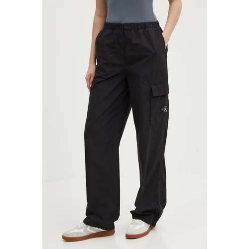 Calvin Klein Jeans Pamučne hlače boja: crna, ravni kroj, visoki struk, J20J223116