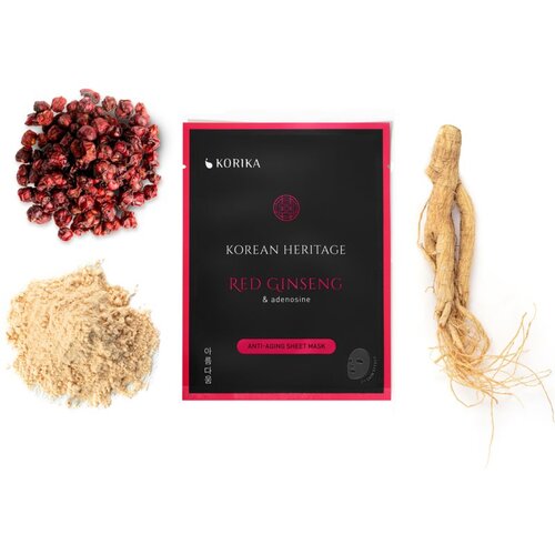KORIKA Korean Heritage Red Ginseng &amp;amp; Adenosine Anti-aging Sheet Mask maska proti gubam iz platna Red Ginseng Slike