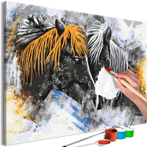  Slika za samostalno slikanje - Black and Yellow Horses 60x40 Slike