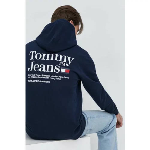 Tommy Jeans Pulover moška, mornarsko modra barva, s kapuco