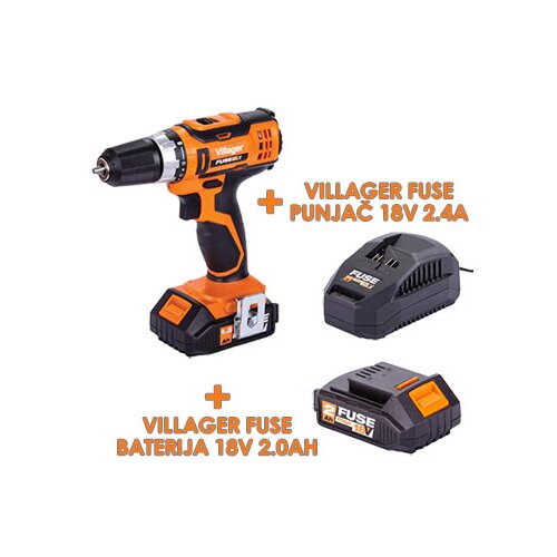 Villager fuse akumulatorska bušilica/odvijač vln 3220 056361 + fuse baterija 18V 2.0Ah 056370 + fuse punjač 18V 2.4A 056373 Cene
