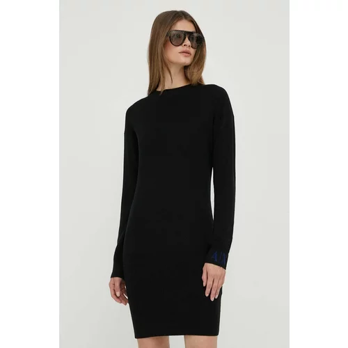 Armani_Exchange Volnena obleka črna barva