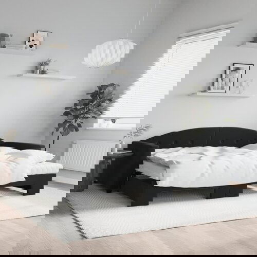 VidaXL Dnevni krevet na razvlačenje s madracima crni 100x200 cm bar&amp;scaron;un Slike