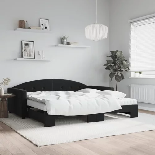 vidaXL Izvlečna dnevna postelja z vzmetnicami črna 100x200 cm žamet