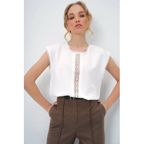 Trend Alacati Stili Ženska bluza bez rukava Alc-X13460, Okrugli izrez, Bela Cene