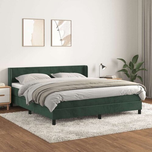VidaXL Krevet s oprugama i madracem tamnozeleni 180x200 cm bar&amp;scaron;unasti Slike