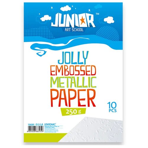 Junior jolly Embossed Metallic Paper, papir metalik reljefni, A4, 250g, 10K, odaberite Bela Slike