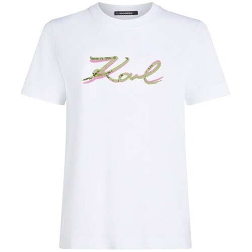 Karl Lagerfeld SIGNATURE SEQUINS T-SHIRT Bijela Cijene