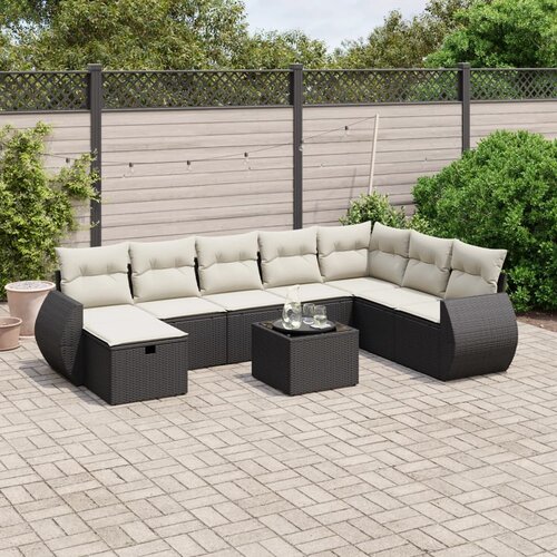 vidaXL 9-dijelni set vrtnih sofa s jastucima crni od poliratana Cijene