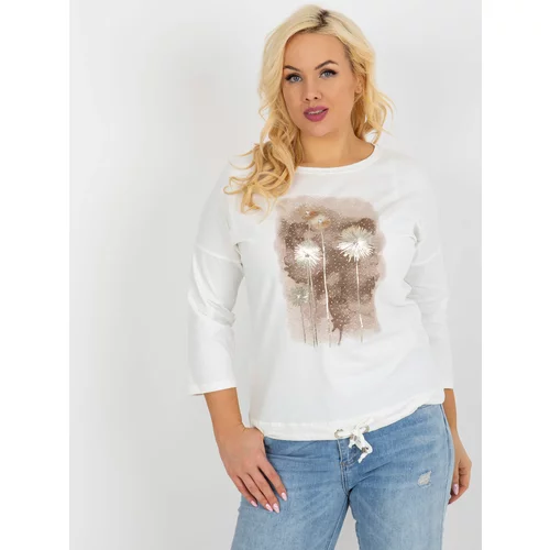 Fashion Hunters Ecru cotton blouse of larger size with appliqués