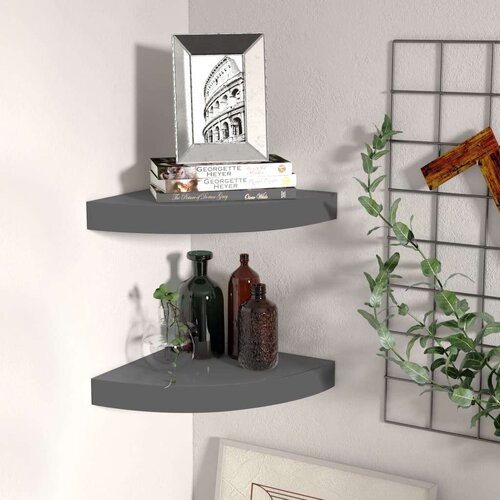 vidaXL Kotne police 2 kosa visok sijaj sive 25x25x3,8 cm MDF Cene