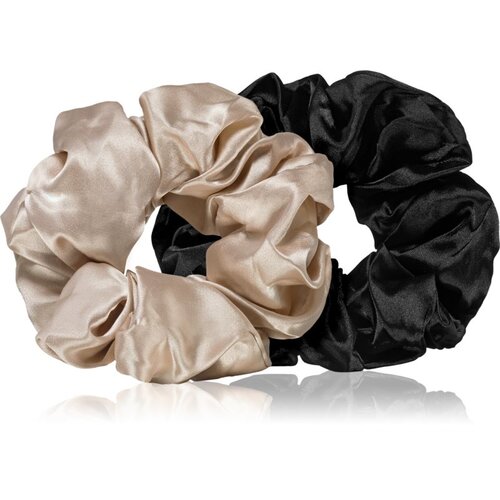 BrushArt Hair Large satin scrunchie set gumice za kosu Cream &amp;amp; Black (2 kom) Slike