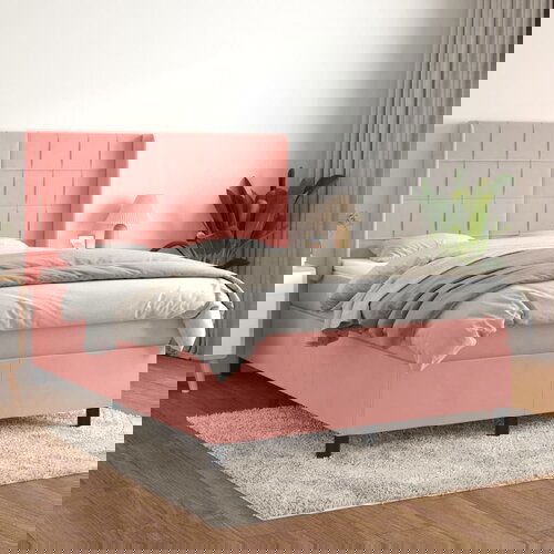 The Living Store Box spring postelja z vzmetnico roza 140x200 cm žamet - Box Spring Postelja, (21490310) Cene