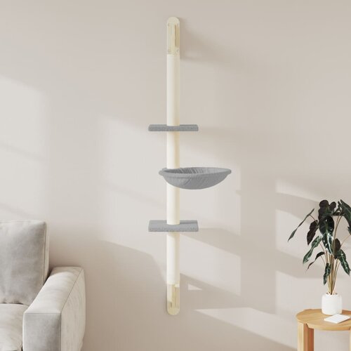 VidaXL Zidna penjalica za mačke sa stupom za grebanje siva 142 5 cm Slike