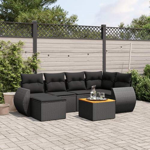  7-dijelni set vrtnih sofa od poliratana s jastucima crni Slike