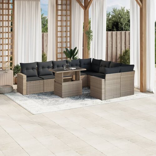 VidaXL 10-dijelni set vrtnih sofa poliratan s jastucima svijetlosivi Slike