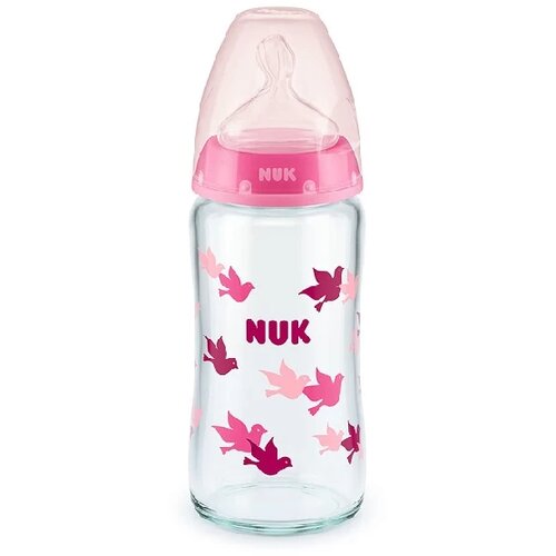 Nuk Staklena fla&amp;scaron;ica za bebe, 0-6 meseci, 240ml, Roze Slike
