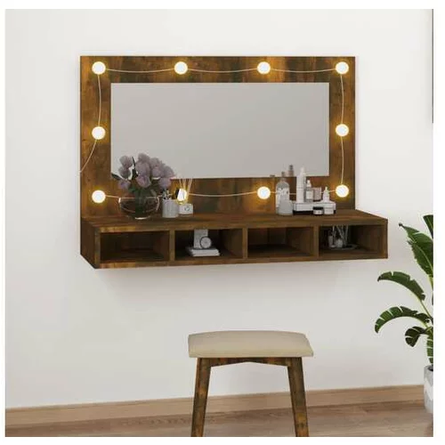  Omarica z ogledalom in LED lučkami dimljen hrast 90x31,5x62 cm