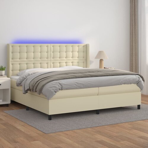 Krevet box spring s madracem LED krem 200x200cm od umjetne kože Cene