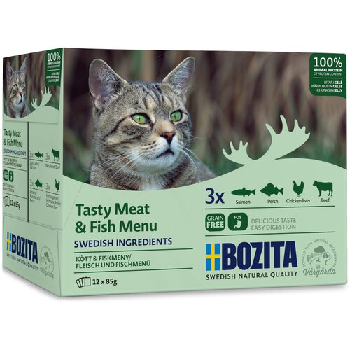  Varčno pakiranje Bozita ko&scaron;čki v želeju vrečke 24 x 85 g - Me&scaron;ano pakiranje ribji & mesni meni (4 vrste) Cijene