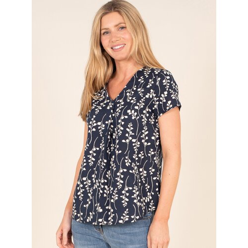 Brakeburn Dark Blue Flored Linen Blouse - Women Cene