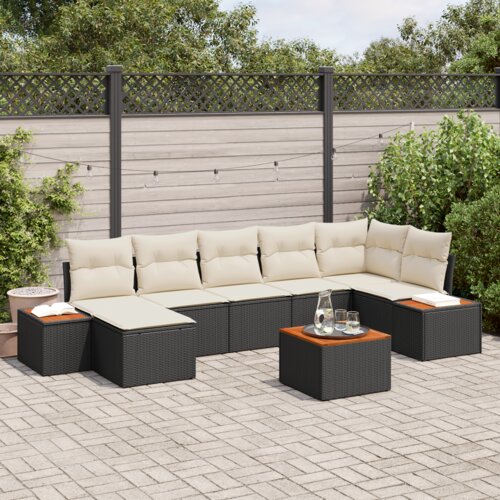VidaXL 8 Dijelni Set Vrtnih Sofa s Jastučićima Crni Poli Ratan Akacija Slike