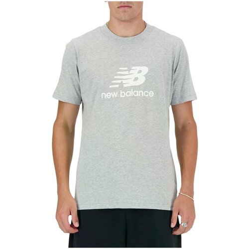 New Balance Majice s kratkimi rokavi Stacked Siva Slike