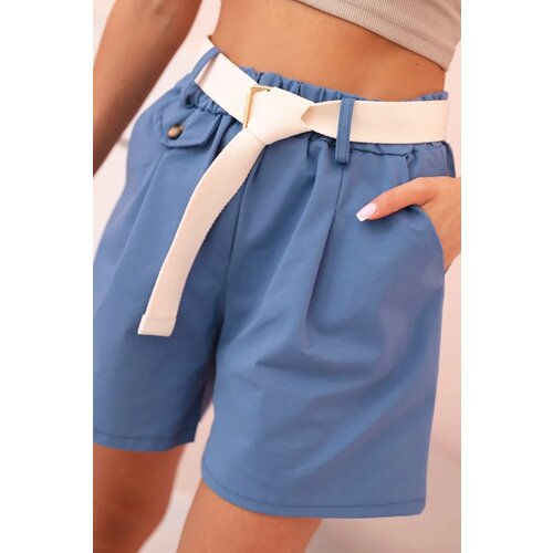 Kesi Włoski Women&amp;#039;s high-waisted shorts with a belt denim Slike