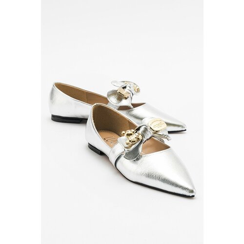 LuviShoes HELSI Women's Silver Bow Flat Flats Slike