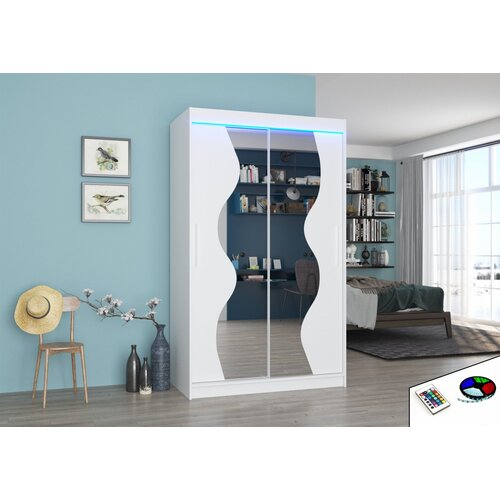 ADRK Drsna omara OSWALD z ogledalom in LED lujo, 120 cm - BELA Cene