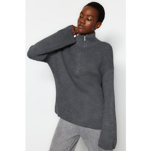 Trendyol Sweater - Gray - Oversize Cene