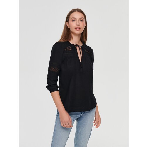 House - Bluza s čipkanim umetkom - Crna Slike
