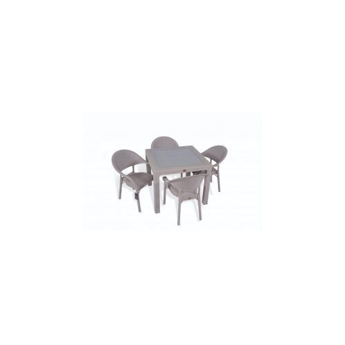  Bastenski set bambu 4 stolice i sto sa staklom 90x90 capuccino Slike