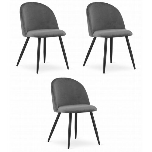  Set od 3 BELLO stolice - tamno sivi baršun / crne noge Cene