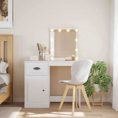  The Living Store Toaletna mizica z LED lučkami bela 90x42x132,5 cm - Toaletna Mizica, (21500573) Slike