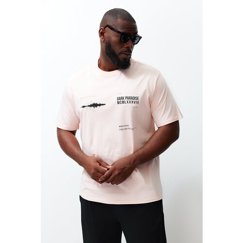 Trendyol Plus Size Powder Men&amp;#039;s Relaxed/Comfortable Cut Printed 100% Cotton T-Shirt Slike